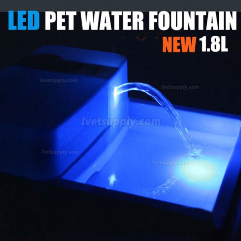 1.8L Pet Water Fountain For Cat Dog Automatic LED Water Drinking Bowl Dispenser